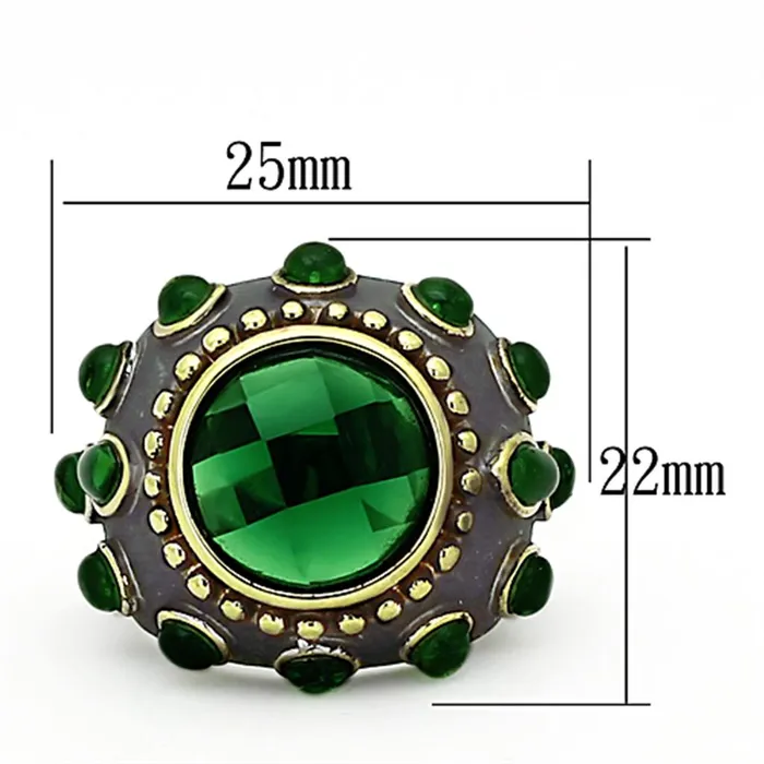 Alamode Rings LOA881 Reverse TwoTone Brass Ring with Synthetic Synthetic Glass in Emerald
