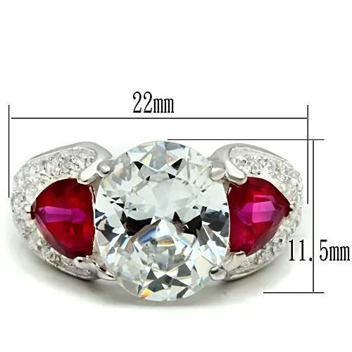 Alamode Rings LOS531 Rhodium 925 Sterling Silver Ring with AAA Grade CZ in Ruby