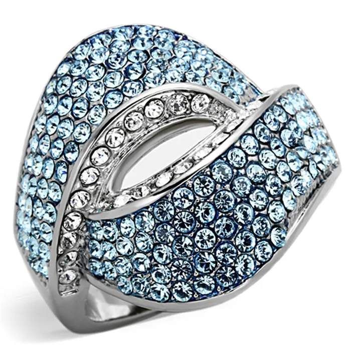 Alamode Rings TK1303 High polished no plating Stainless Steel Ring with Top Grade Crystal in Sea Blue