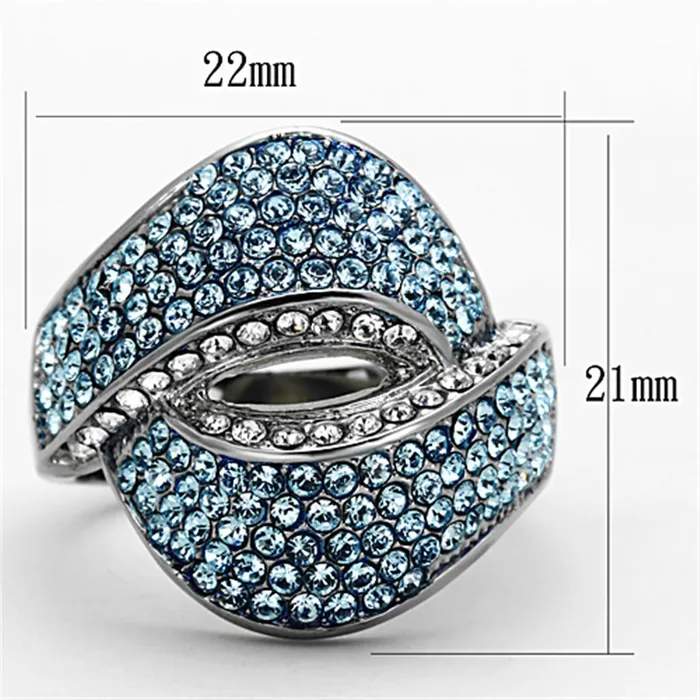 Alamode Rings TK1303 High polished no plating Stainless Steel Ring with Top Grade Crystal in Sea Blue
