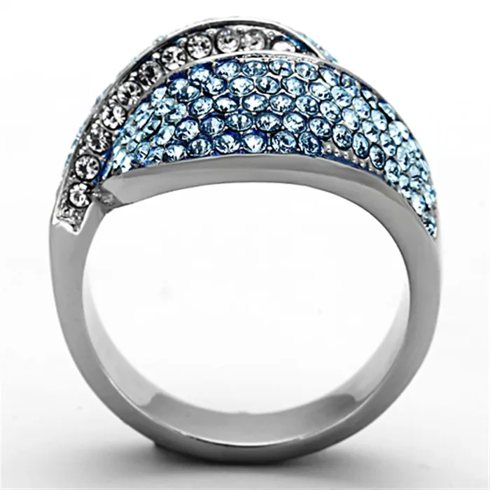 Alamode Rings TK1303 High polished no plating Stainless Steel Ring with Top Grade Crystal in Sea Blue