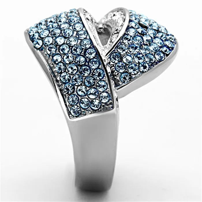 Alamode Rings TK1303 High polished no plating Stainless Steel Ring with Top Grade Crystal in Sea Blue