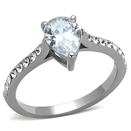 Alamode Rings TK1337 High polished no plating Stainless Steel Ring with AAA Grade CZ in Clear