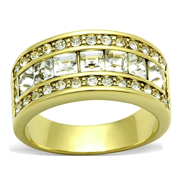 Alamode Rings TK1386 IP GoldIon Plating Stainless Steel Ring with Top Grade Crystal in Clear Alamode Rings TK1386 IP GoldIon Plating Stainless Steel Ring with Top Grade Crystal in Clear