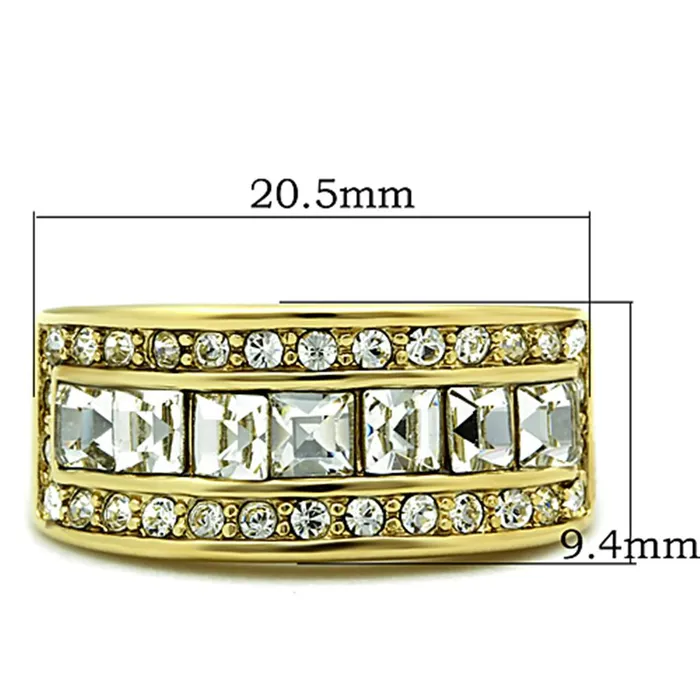 Alamode Rings TK1386 IP GoldIon Plating Stainless Steel Ring with Top Grade Crystal in Clear
