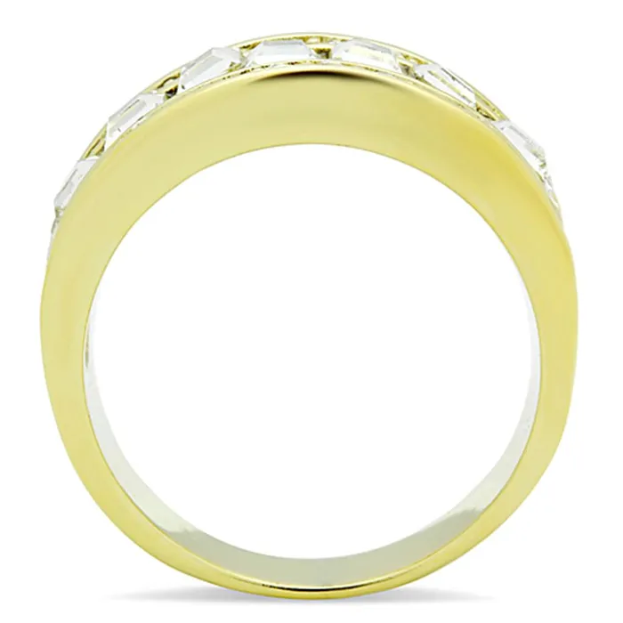 Alamode Rings TK1386 IP GoldIon Plating Stainless Steel Ring with Top Grade Crystal in Clear