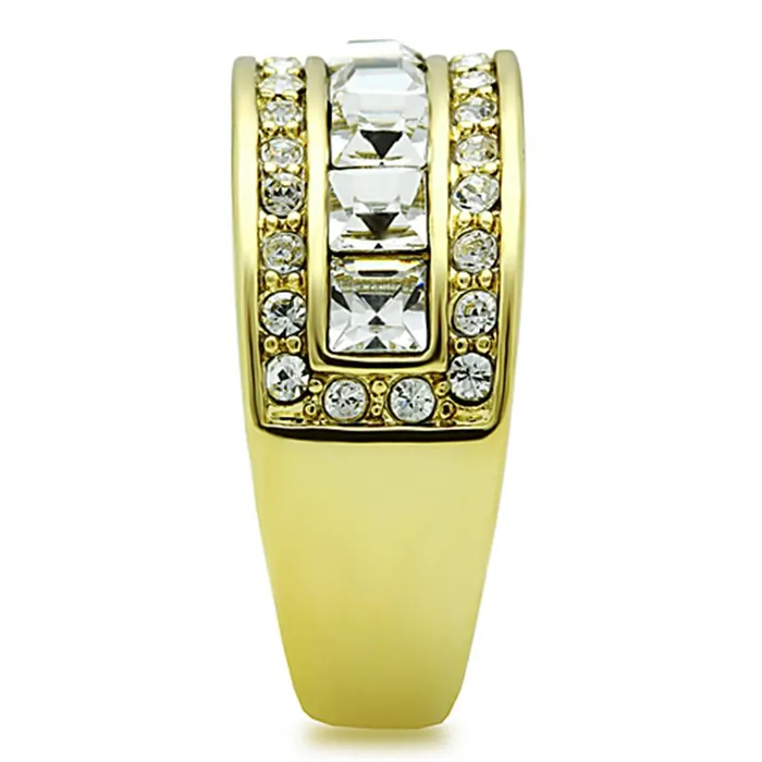 Alamode Rings TK1386 IP GoldIon Plating Stainless Steel Ring with Top Grade Crystal in Clear