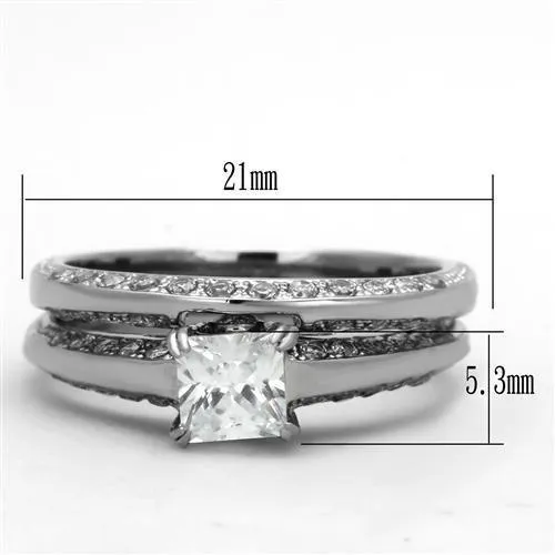 Alamode Rings TK1435 High polished no plating Stainless Steel Ring with AAA Grade CZ in Clear