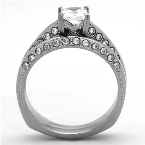 Alamode Rings TK1435 High polished no plating Stainless Steel Ring with AAA Grade CZ in Clear