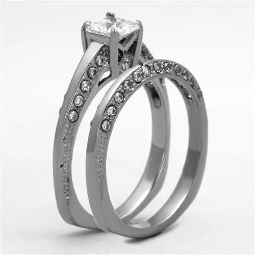 Alamode Rings TK1435 High polished no plating Stainless Steel Ring with AAA Grade CZ in Clear
