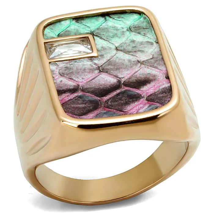 Alamode Rings TK2737 IP Rose GoldIon Plating Stainless Steel Ring with Leather in Multi Color Alamode Rings TK2737 IP Rose GoldIon Plating Stainless Steel Ring with Leather in Multi Color