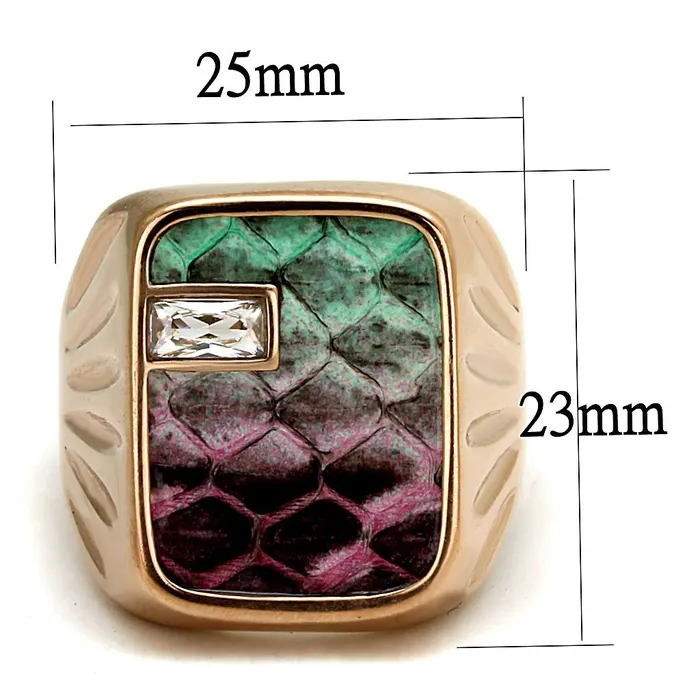 Alamode Rings TK2737 IP Rose GoldIon Plating Stainless Steel Ring with Leather in Multi Color