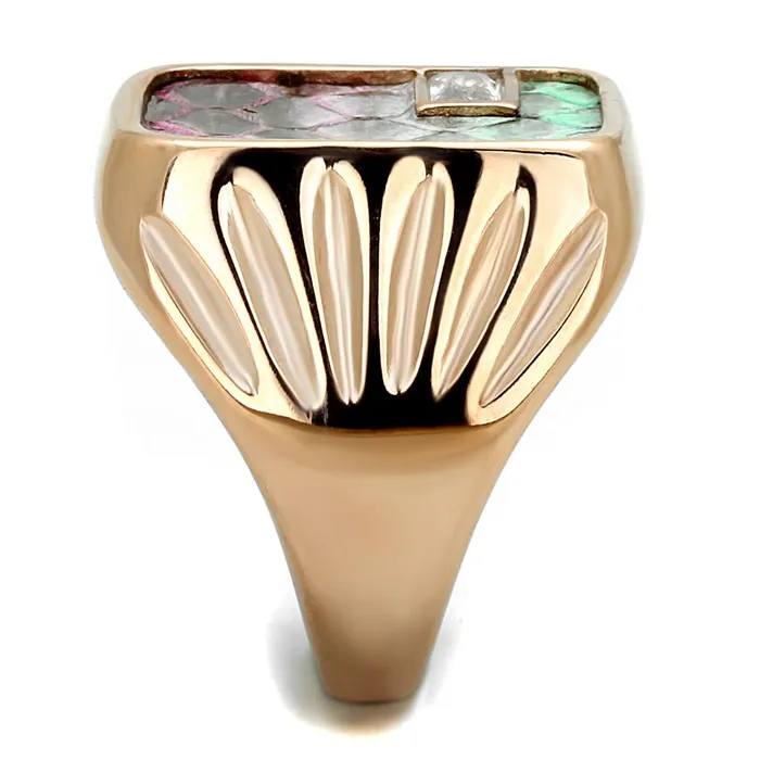 Alamode Rings TK2737 IP Rose GoldIon Plating Stainless Steel Ring with Leather in Multi Color