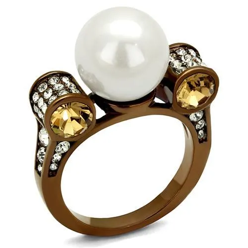 Alamode Rings TK2774 IP Coffee light Stainless Steel Ring with Synthetic Pearl in White Alamode Rings TK2774 IP Coffee light Stainless Steel Ring with Synthetic Pearl in White