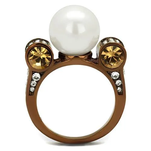Alamode Rings TK2774 IP Coffee light Stainless Steel Ring with Synthetic Pearl in White