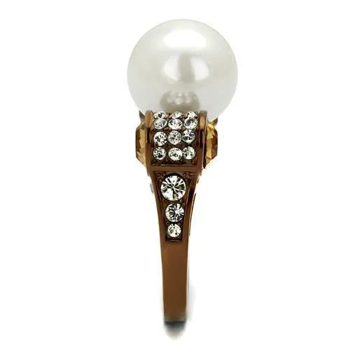 Alamode Rings TK2774 IP Coffee light Stainless Steel Ring with Synthetic Pearl in White