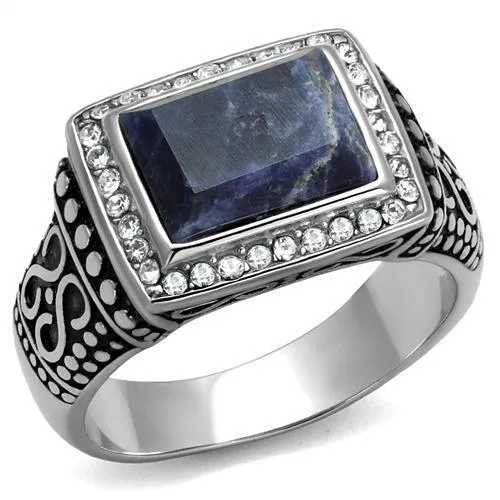 Alamode Rings TK3003 High polished no plating Stainless Steel Ring with SemiPrecious Sodalite in Capri Blue Alamode Rings TK3003 High polished no plating Stainless Steel Ring with SemiPrecious Sodalite in Capri Blue