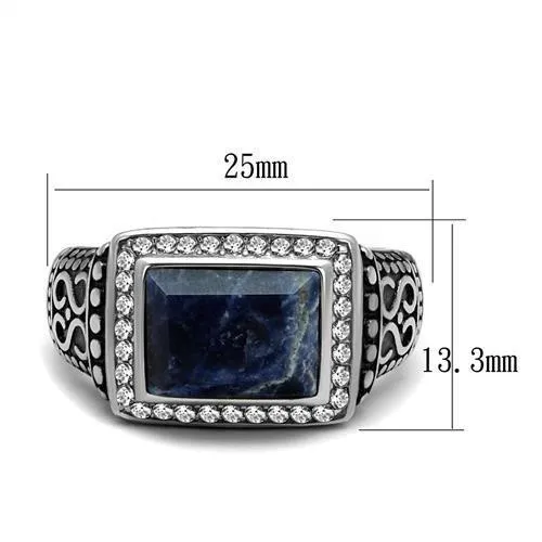 Alamode Rings TK3003 High polished no plating Stainless Steel Ring with SemiPrecious Sodalite in Capri Blue