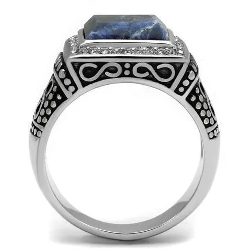 Alamode Rings TK3003 High polished no plating Stainless Steel Ring with SemiPrecious Sodalite in Capri Blue