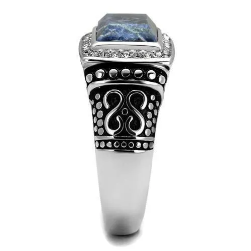 Alamode Rings TK3003 High polished no plating Stainless Steel Ring with SemiPrecious Sodalite in Capri Blue