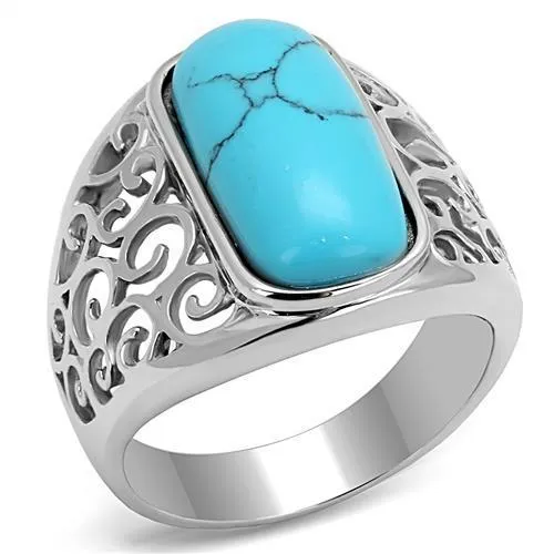 Alamode Rings TK3043 High polished no plating Stainless Steel Ring with Synthetic Turquoise in Sea Blue Alamode Rings TK3043 High polished no plating Stainless Steel Ring with Synthetic Turquoise in Sea Blue