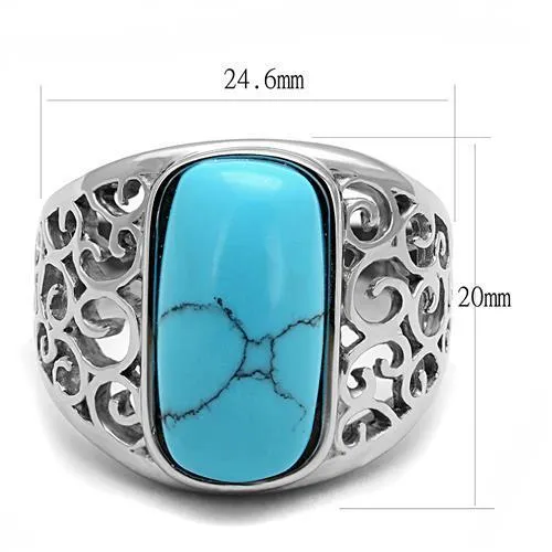 Alamode Rings TK3043 High polished no plating Stainless Steel Ring with Synthetic Turquoise in Sea Blue