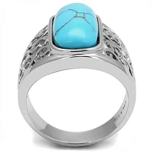 Alamode Rings TK3043 High polished no plating Stainless Steel Ring with Synthetic Turquoise in Sea Blue