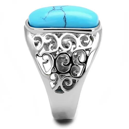 Alamode Rings TK3043 High polished no plating Stainless Steel Ring with Synthetic Turquoise in Sea Blue