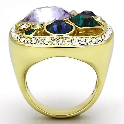 Alamode Rings TK855 IP GoldIon Plating Stainless Steel Ring with Top Grade Crystal in Multi Color