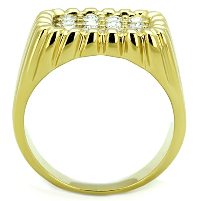 Alamode Rings TK940G IP GoldIon Plating Stainless Steel Ring with Top Grade Crystal in Clear