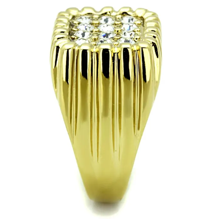 Alamode Rings TK940G IP GoldIon Plating Stainless Steel Ring with Top Grade Crystal in Clear