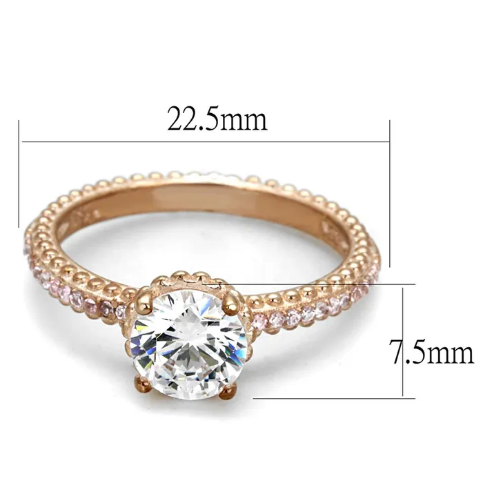 Alamode Rings TS518 Rose Gold 925 Sterling Silver Ring with AAA Grade CZ in Clear