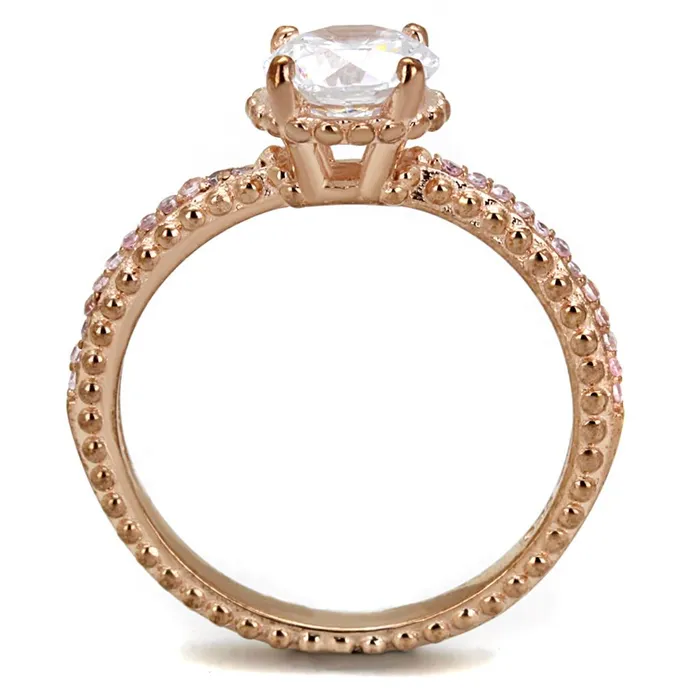Alamode Rings TS518 Rose Gold 925 Sterling Silver Ring with AAA Grade CZ in Clear