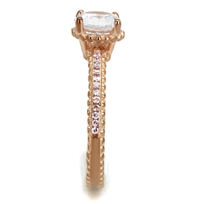 Alamode Rings TS518 Rose Gold 925 Sterling Silver Ring with AAA Grade CZ in Clear