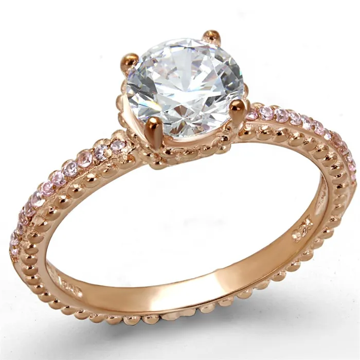 Alamode Rings TS518 Rose Gold 925 Sterling Silver Ring with AAA Grade CZ in Clear