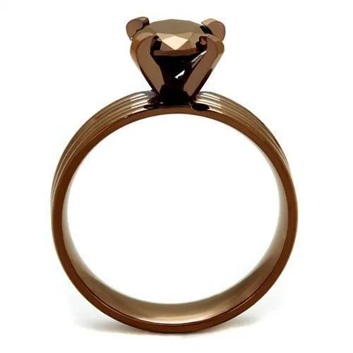 Alamode TK2597 IP Coffee light Stainless Steel Ring with AAA Grade CZ in Light Coffee Rings