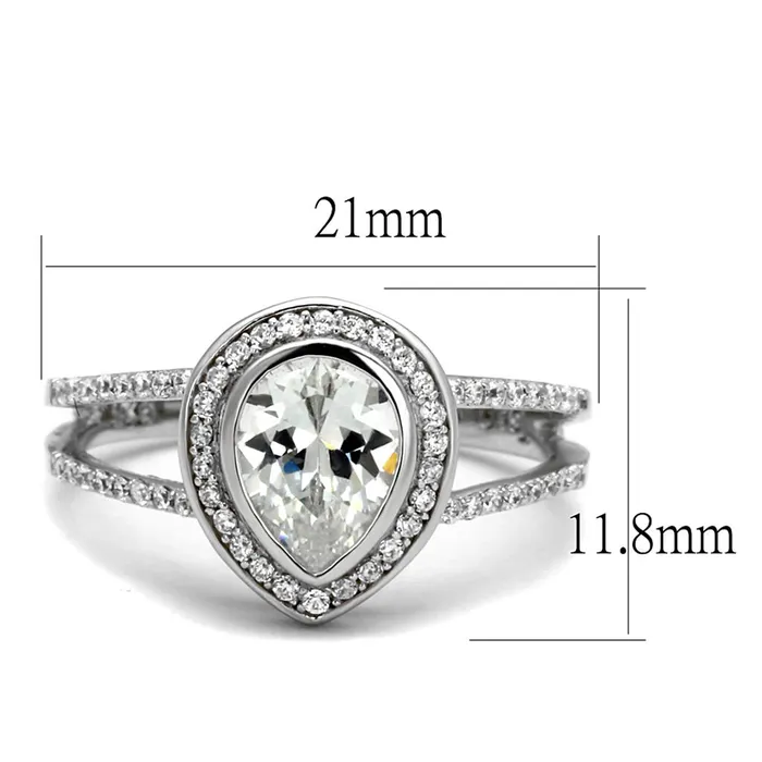 Alamode TS465 Rhodium 925 Sterling Silver Ring with AAA Grade CZ in Clear Rings