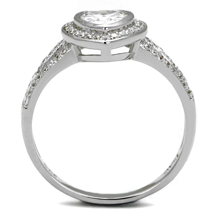 Alamode TS465 Rhodium 925 Sterling Silver Ring with AAA Grade CZ in Clear Rings