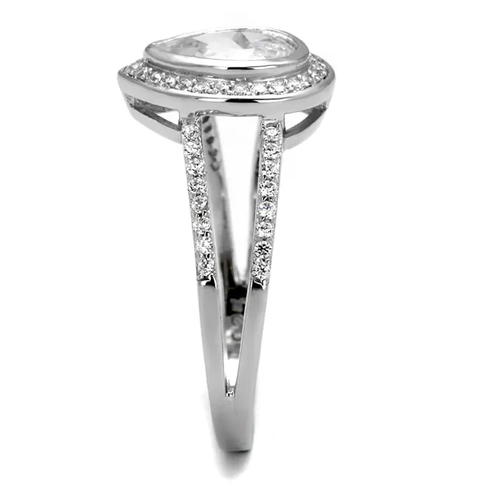 Alamode TS465 Rhodium 925 Sterling Silver Ring with AAA Grade CZ in Clear Rings