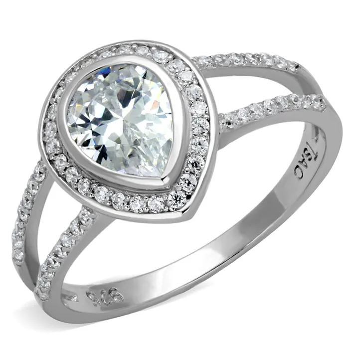 Alamode TS465 Rhodium 925 Sterling Silver Ring with AAA Grade CZ in Clear Rings