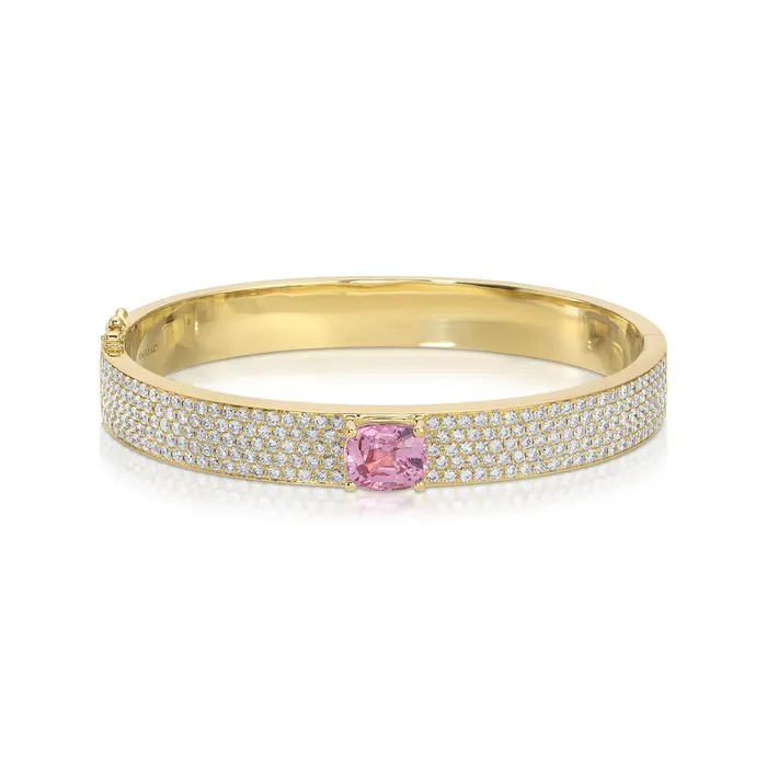 anitako Bracelets PAVE DIAMOND OVAL BRACELET WITH PINK SAPPHIRE CUSHION CENTER