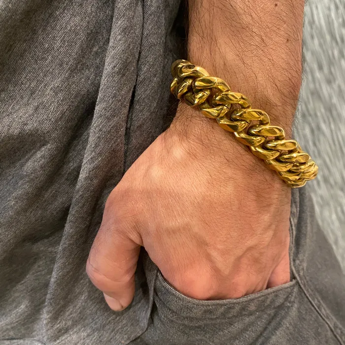 Bling Cartel Admin Bracelets 24K Gold Plated 316L Stainless Steel Bracelet 75 85 95 x 18MM Thick Bling Cartel Admin Bracelets 24K Gold Plated 316L Stainless Steel Bracelet 75 85 95 x 18MM Thick