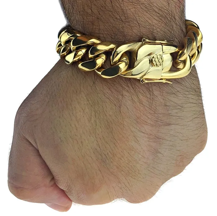 Bling Cartel Admin Bracelets 24K Gold Plated 316L Stainless Steel Bracelet 75 85 95 x 18MM Thick Bling Cartel Admin Bracelets 24K Gold Plated 316L Stainless Steel Bracelet 75 85 95 x 18MM Thick