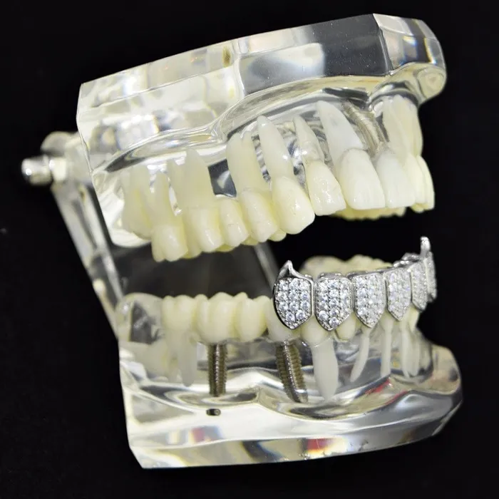 Bling Cartel Admin Rings Silver Tone Iced CZ Bottom Teeth Vampire Fangs Grillz
