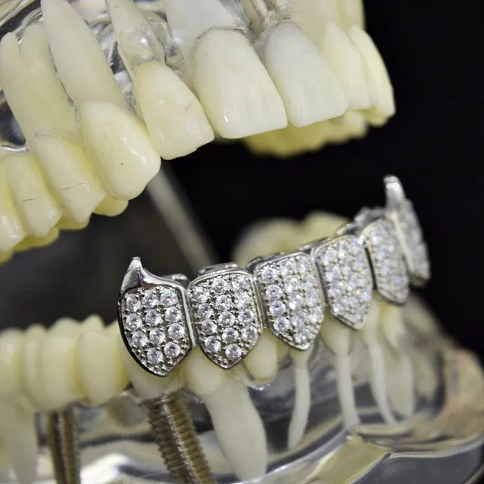 Bling Cartel Admin Rings Silver Tone Iced CZ Bottom Teeth Vampire Fangs Grillz