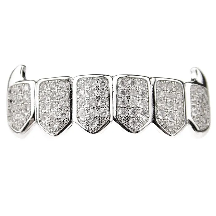 Bling Cartel Admin Rings Silver Tone Premium Iced CZ Bottom Teeth Vampire Fangs Grillz Bling Cartel Admin Rings Silver Tone Premium Iced CZ Bottom Teeth Vampire Fangs Grillz