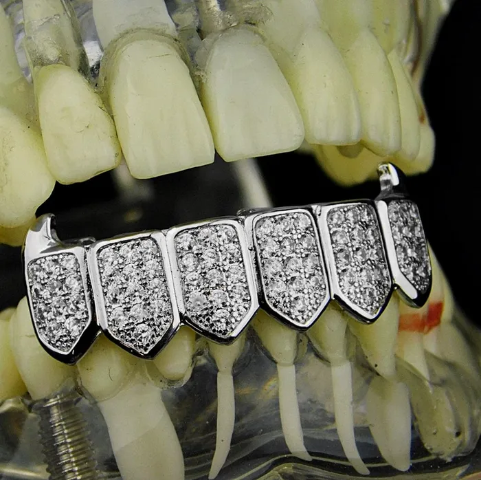 Bling Cartel Admin Rings Silver Tone Premium Iced CZ Bottom Teeth Vampire Fangs Grillz