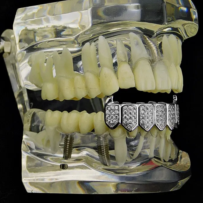 Bling Cartel Admin Rings Silver Tone Premium Iced CZ Bottom Teeth Vampire Fangs Grillz