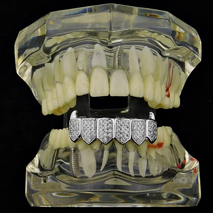 Bling Cartel Admin Rings Silver Tone Premium Iced CZ Bottom Teeth Vampire Fangs Grillz