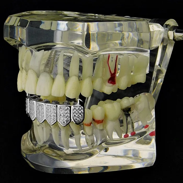 Bling Cartel Admin Rings Silver Tone Premium Iced CZ Bottom Teeth Vampire Fangs Grillz